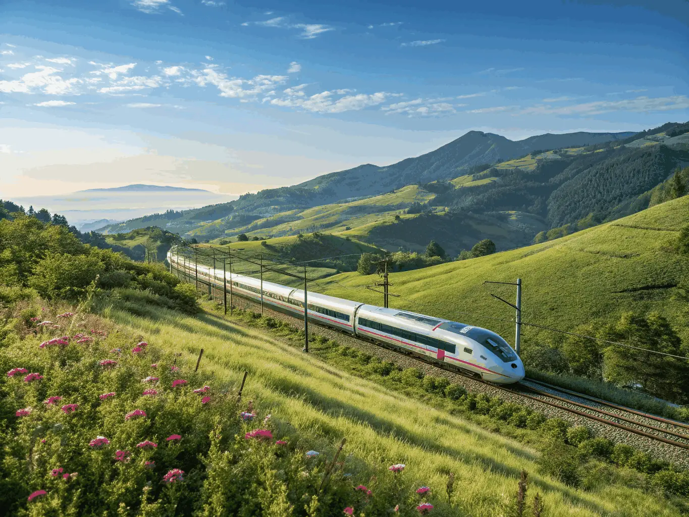 A vibrant image of a tourist train journey organized by AS BB25500, showcasing passengers enjoying the scenic views from a vintage train car.